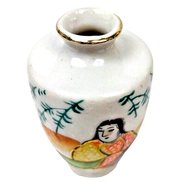 Vintage 1940’s Japan Satsuma Porcelain Vase Miniature Red Ltr Hand Painted 2.5" - Picture 2 of 6